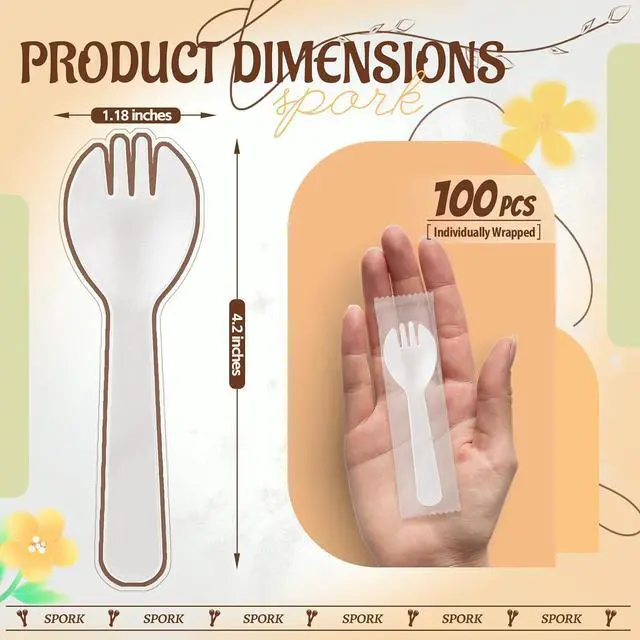 Alt view image 2 of 6 - 100Pcs Mini Clear Plastic Sporks, 4.2 Inch Individually Wrapped Spoon Fork Combo, Disposable Utensils for Desserts, Appetizers, Parties, Office Snacks, Restaurants, Catering & To-Go Use