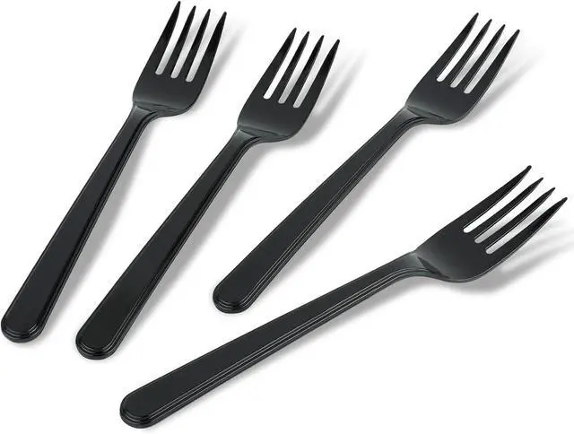 Main image of PlasticPro 50 Pack Heavy Weight Plastic Forks Black Disposable Forks Plastic Cutlery Set