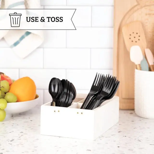 Alt view image 3 of 7 - PlasticPro 50 Pack Heavy Weight Plastic Forks Black Disposable Forks Plastic Cutlery Set