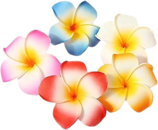 Main image of 10 Pcs Hawaii Plumeria Flower Clips Hawaiian Flower Hair Barrettes Beach Party Hair Clips Artificial Tropical Flower Hairpins for Wedding 5cm