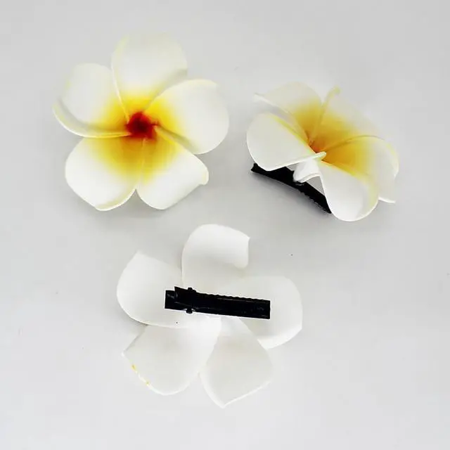 Alt view image 2 of 6 - 10 Pcs Hawaii Plumeria Flower Clips Hawaiian Flower Hair Barrettes Beach Party Hair Clips Artificial Tropical Flower Hairpins for Wedding 5cm