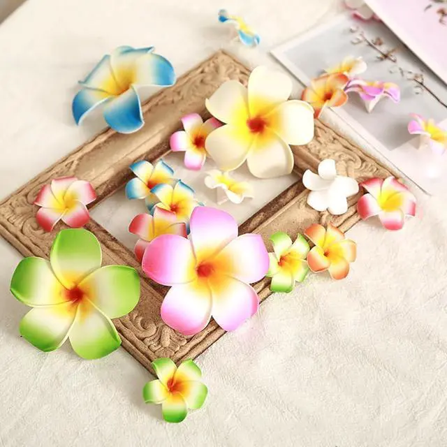 Alt view image 3 of 6 - 10 Pcs Hawaii Plumeria Flower Clips Hawaiian Flower Hair Barrettes Beach Party Hair Clips Artificial Tropical Flower Hairpins for Wedding 5cm
