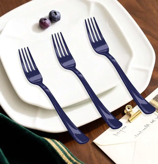 Alt view image 2 of 7 - SietDESEO 50 PCS Navy Blue Plastic Forks Navy Blue Forks Disposable Utensils Heavy Duty Disposable Cutlery for Birthday Wedding Baby Shower Bridal Shower Plastic Silverware