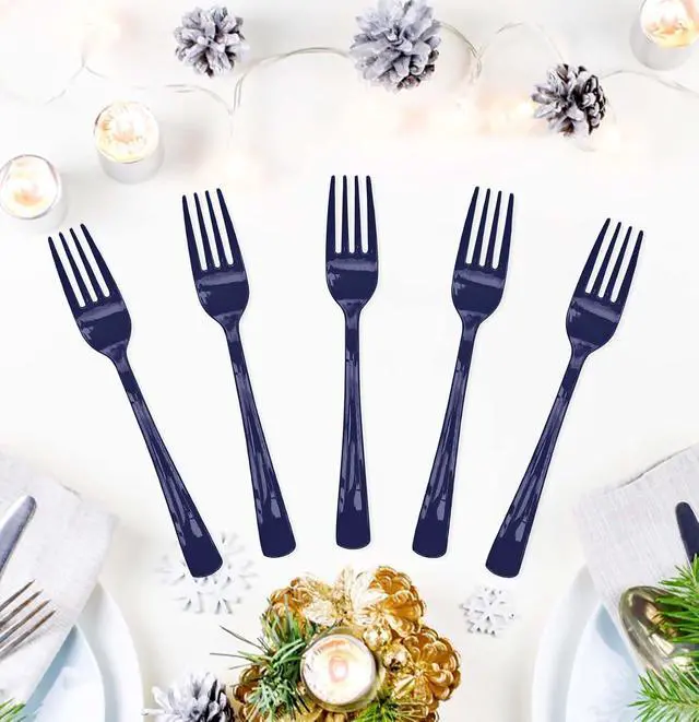 Alt view image 3 of 7 - SietDESEO 50 PCS Navy Blue Plastic Forks Navy Blue Forks Disposable Utensils Heavy Duty Disposable Cutlery for Birthday Wedding Baby Shower Bridal Shower Plastic Silverware