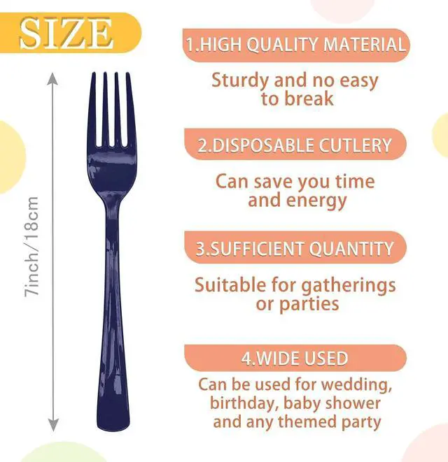 Alt view image 4 of 7 - SietDESEO 50 PCS Navy Blue Plastic Forks Navy Blue Forks Disposable Utensils Heavy Duty Disposable Cutlery for Birthday Wedding Baby Shower Bridal Shower Plastic Silverware