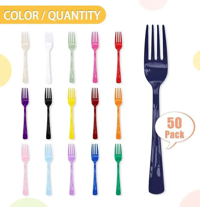 Alt view image 5 of 7 - SietDESEO 50 PCS Navy Blue Plastic Forks Navy Blue Forks Disposable Utensils Heavy Duty Disposable Cutlery for Birthday Wedding Baby Shower Bridal Shower Plastic Silverware