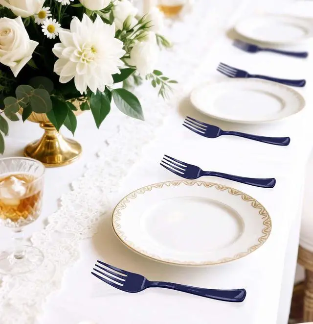 Alt view image 6 of 7 - SietDESEO 50 PCS Navy Blue Plastic Forks Navy Blue Forks Disposable Utensils Heavy Duty Disposable Cutlery for Birthday Wedding Baby Shower Bridal Shower Plastic Silverware