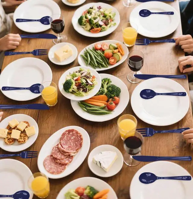 Alt view image 7 of 7 - SietDESEO 50 PCS Navy Blue Plastic Forks Navy Blue Forks Disposable Utensils Heavy Duty Disposable Cutlery for Birthday Wedding Baby Shower Bridal Shower Plastic Silverware