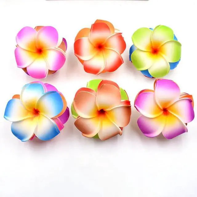 Alt view image 5 of 6 - 10 Pcs Hawaii Plumeria Flower Clips Hawaiian Flower Hair Barrettes Beach Party Hair Clips Artificial Tropical Flower Hairpins for Wedding 5cm