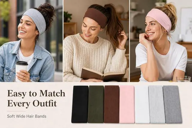 Alt view image 7 of 7 - DiyJibb Headbands for Women, 7PCS Wide Cloth Hair Bands for Workout, Yoga, Skincare & Daily Wear, Soft & Stretchy, Ideal Gifts for Women