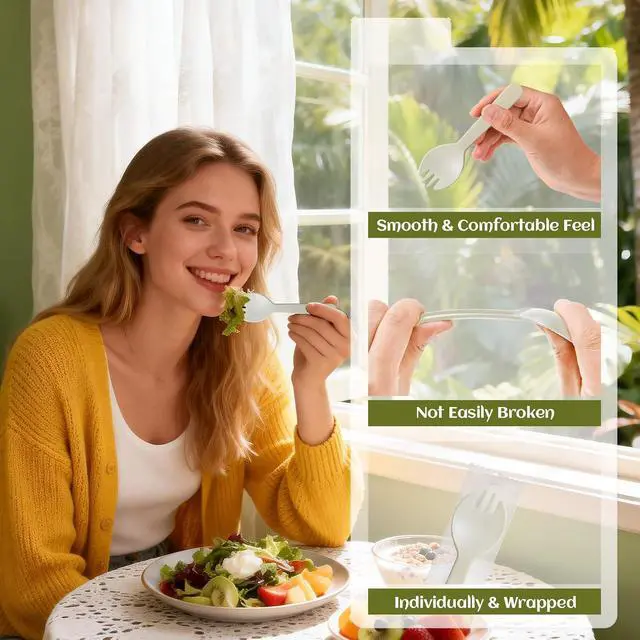 Alt view image 4 of 7 - 100Pcs Mini Plastic Sporks Individually Wrapped, 4.2 Inch White Disposable Fork Spoon Combo, Small Sporks for Desserts, Yogurt, Cake, Parties & Takeout