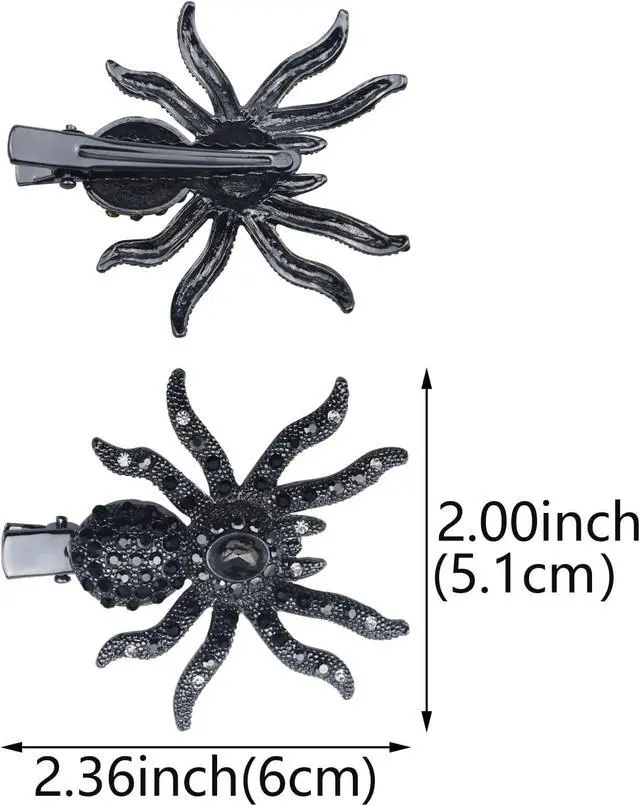 Alt view image 2 of 7 - 2 PACK Halloween Black Spider Pins Hair Clip Vintage Rhinestone Gems Stamper Bobby Pin Hair Accessories for Women