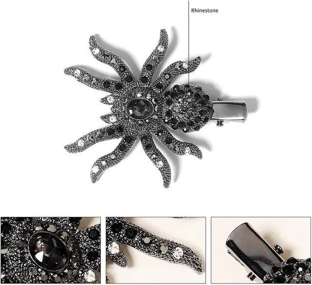 Alt view image 3 of 7 - 2 PACK Halloween Black Spider Pins Hair Clip Vintage Rhinestone Gems Stamper Bobby Pin Hair Accessories for Women