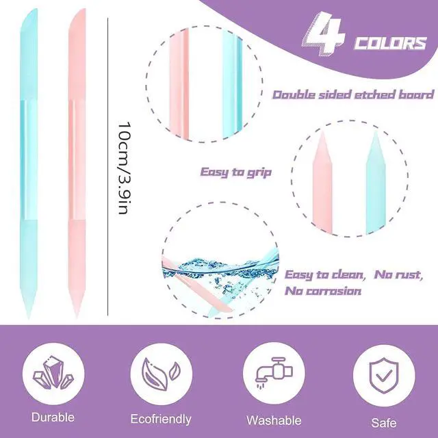 Alt view image 2 of 7 - 4Pcs Glass Cuticle Pusher, Crystal Cuticle Remover Pusher Sticks | Dual-ended, Etched Glass Material, Reusable & Rust-Proof, Precision Nail Trimming, Portable & Safe, Home Salon Use