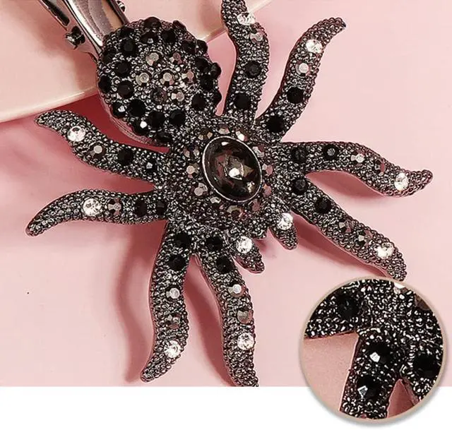 Alt view image 6 of 7 - 2 PACK Halloween Black Spider Pins Hair Clip Vintage Rhinestone Gems Stamper Bobby Pin Hair Accessories for Women