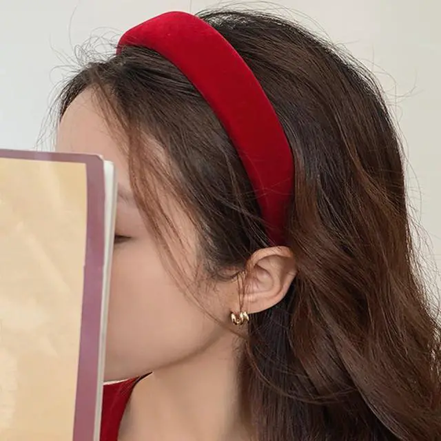 Alt view image 5 of 7 - Red Velvet Padded Headbands for Women Soft Christmas Thick headbands Fashion Non slip Comfortable Head Bands for Women and girls hair bands for women's hair (Red, one size)
