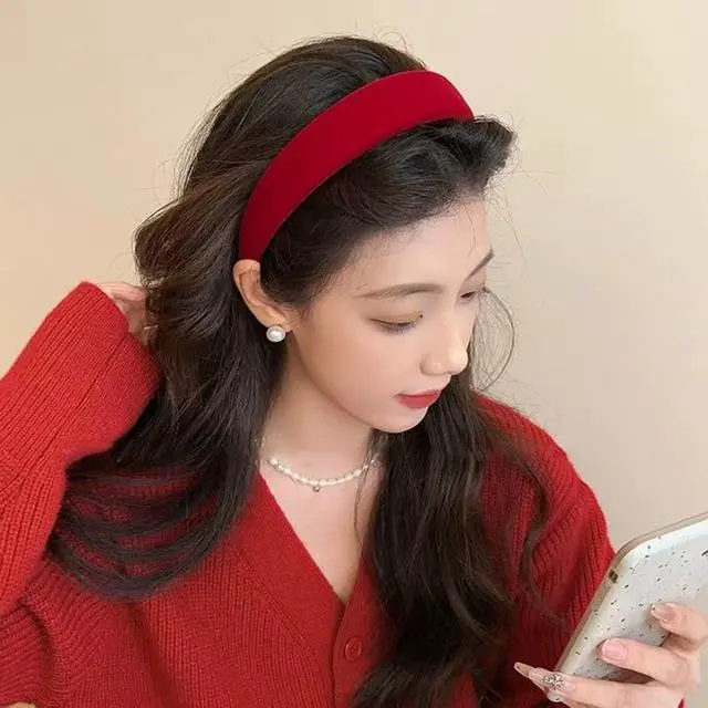 Alt view image 4 of 7 - Red Velvet Padded Headbands for Women Soft Christmas Thick headbands Fashion Non slip Comfortable Head Bands for Women and girls hair bands for women's hair (Red, one size)