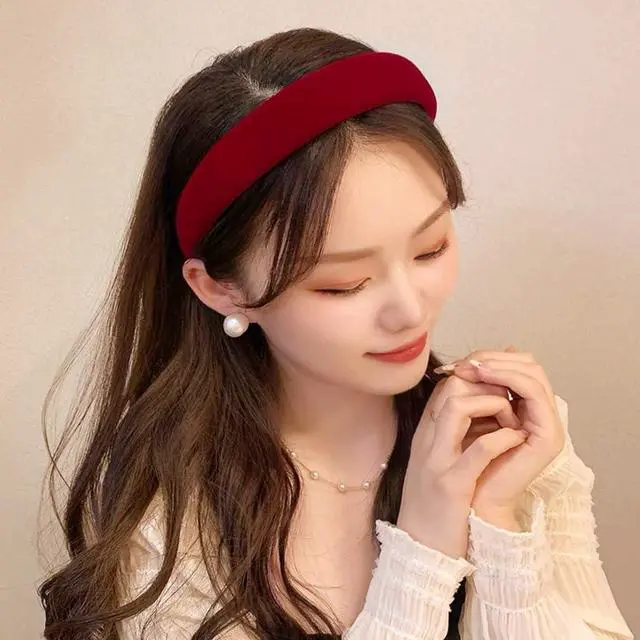 Alt view image 6 of 7 - Red Velvet Padded Headbands for Women Soft Christmas Thick headbands Fashion Non slip Comfortable Head Bands for Women and girls hair bands for women's hair (Red, one size)