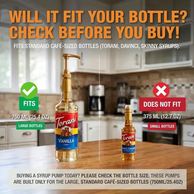 Alt view image 3 of 7 - Syrup Pump, Compatible with 750ml Torani, DaVinci & Skinny, 6-Pack, Gold | Leak-free, 1/4oz precision pump with locking nozzle. Great for coffee bar accessories, dirty soda stations & dessert sauces