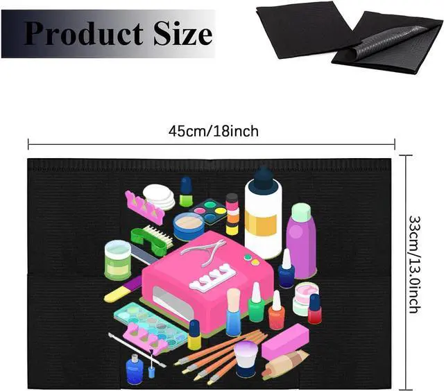 Alt view image 3 of 6 - 50PCS Nail Mats, Disposable Waterproof Table Towels, Black | Foldable 3 Ply Desk Paper 13" X 18" Pads for Nail Salon, Tattoo, Decoration Kit, DIY Art Accessories