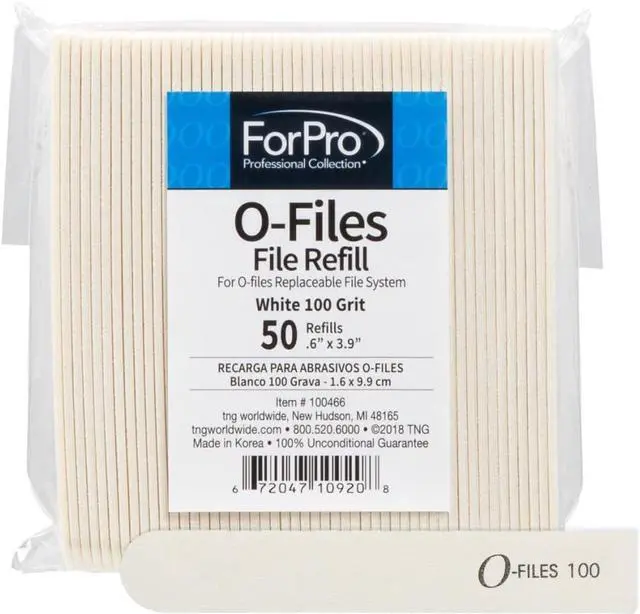 Main image of ForPro Professional Collection O-Files Replaceable File System, White, 100 Grit, Manicure Nail File Refills, 3.9 L x .6 W, 50-Count