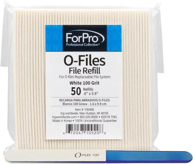 Alt view image 6 of 7 - ForPro Professional Collection O-Files Replaceable File System, White, 100 Grit, Manicure Nail File Refills, 3.9 L x .6 W, 50-Count