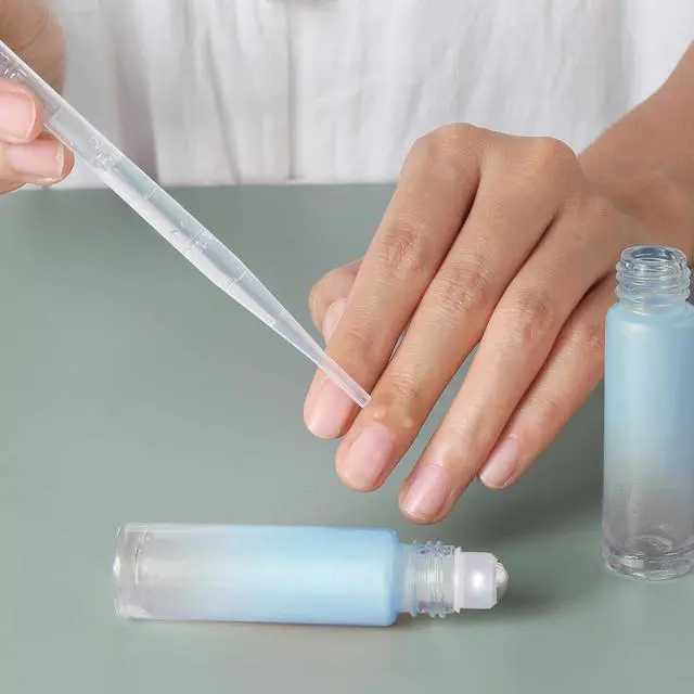 Alt view image 3 of 7 - SESENSE Essential Oil Roller Bottles, 10ml Thick Glass Perfume Roller Bottles with Funnel Opener and Dropper Colored Glass Empty Bottles with Stainless Steel Roller Balls (Blue, 4 Pack)