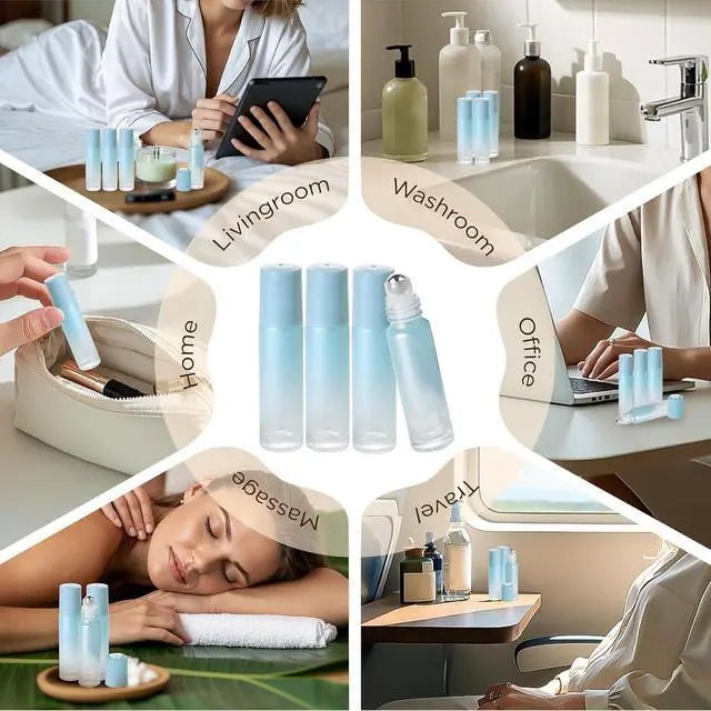 Alt view image 7 of 7 - SESENSE Essential Oil Roller Bottles, 10ml Thick Glass Perfume Roller Bottles with Funnel Opener and Dropper Colored Glass Empty Bottles with Stainless Steel Roller Balls (Blue, 4 Pack)