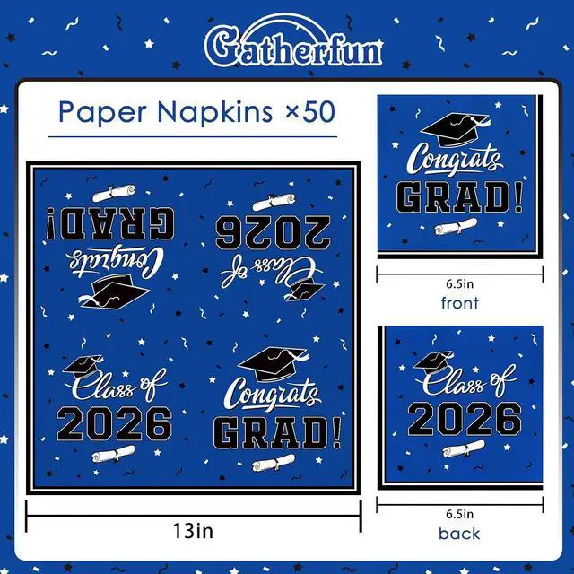 Alt view image 2 of 5 - Gatherfun Graduation Party Disposable Napkins Paper Napkins for College High School Graduation 3-Ply 50 Pack Blue