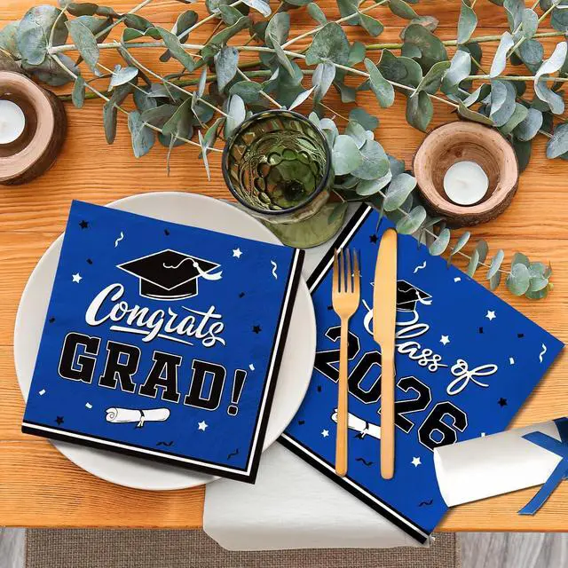 Alt view image 4 of 5 - Gatherfun Graduation Party Disposable Napkins Paper Napkins for College High School Graduation 3-Ply 50 Pack Blue