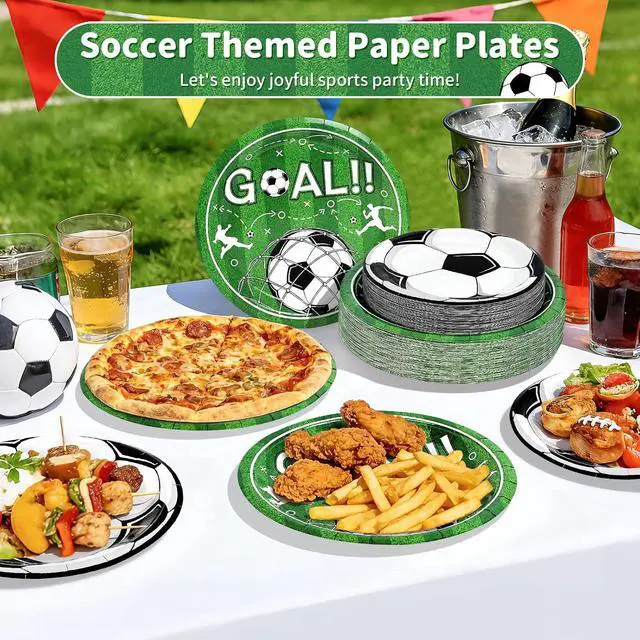 Alt view image 2 of 7 - Fun Soccer Paper Plates - Disposable Plates for Party , 25-9" & 25-7" | Dessert Cake Dinner Plates for Birthday