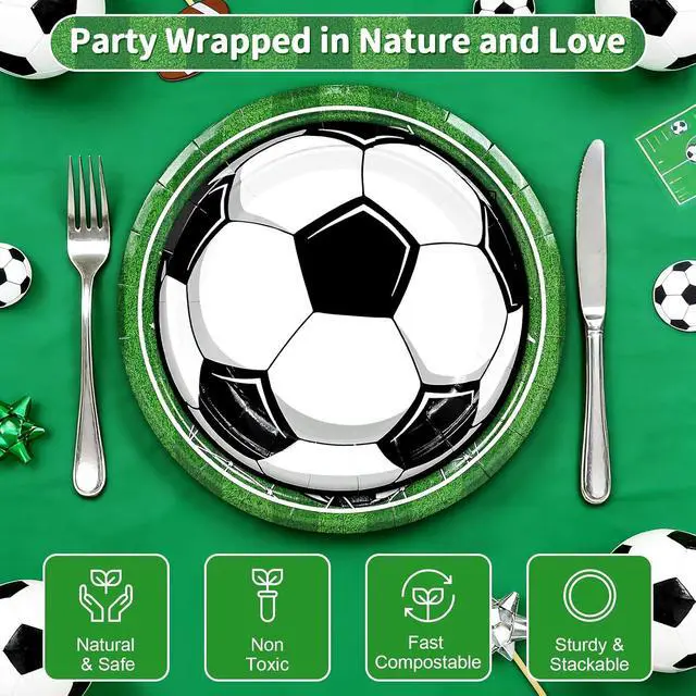 Alt view image 3 of 7 - Fun Soccer Paper Plates - Disposable Plates for Party , 25-9" & 25-7" | Dessert Cake Dinner Plates for Birthday