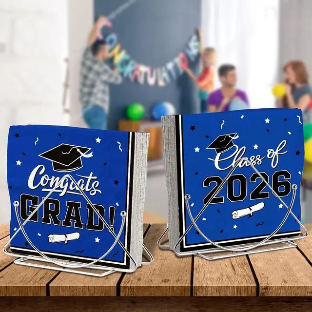 Alt view image 5 of 5 - Gatherfun Graduation Party Disposable Napkins Paper Napkins for College High School Graduation 3-Ply 50 Pack Blue