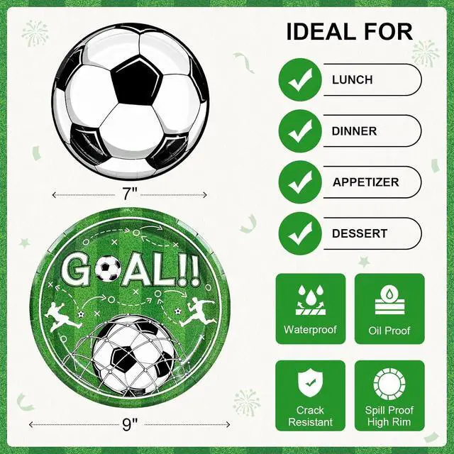 Alt view image 4 of 7 - Fun Soccer Paper Plates - Disposable Plates for Party , 25-9" & 25-7" | Dessert Cake Dinner Plates for Birthday