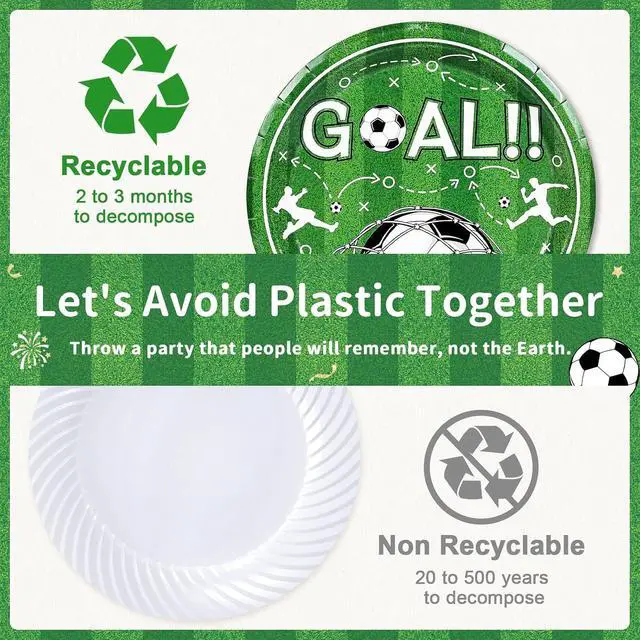 Alt view image 5 of 7 - Fun Soccer Paper Plates - Disposable Plates for Party , 25-9" & 25-7" | Dessert Cake Dinner Plates for Birthday