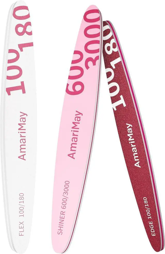 Main image of Nail File Combo, 3 Pcs of 100/180 Edge Tile, 100/180 Flex Tile and 600/3000 Shiner Tile, Double Sided Washable Grit Emery Boards, Professional Manicure Tools for Acrylic and Gel Nails.