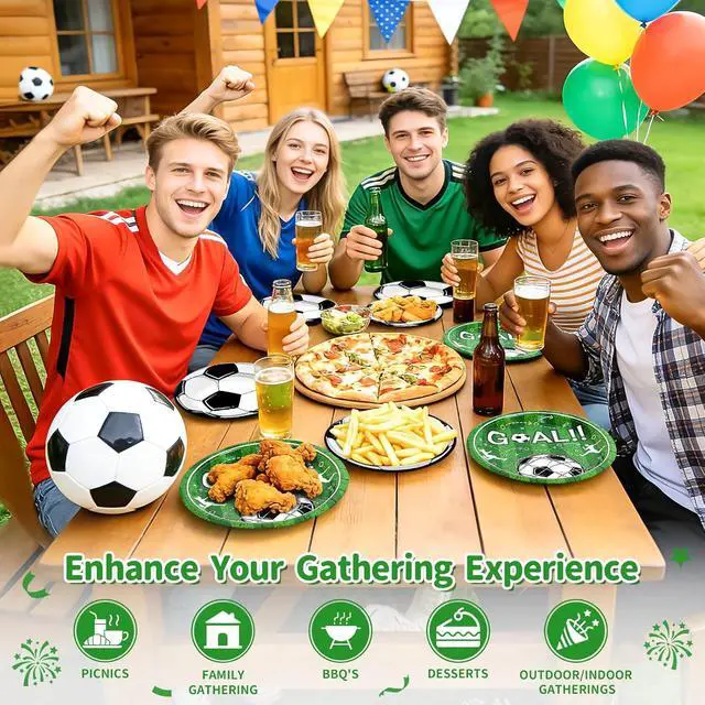Alt view image 6 of 7 - Fun Soccer Paper Plates - Disposable Plates for Party , 25-9" & 25-7" | Dessert Cake Dinner Plates for Birthday