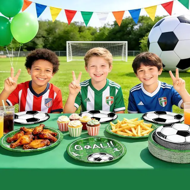 Alt view image 7 of 7 - Fun Soccer Paper Plates - Disposable Plates for Party , 25-9" & 25-7" | Dessert Cake Dinner Plates for Birthday