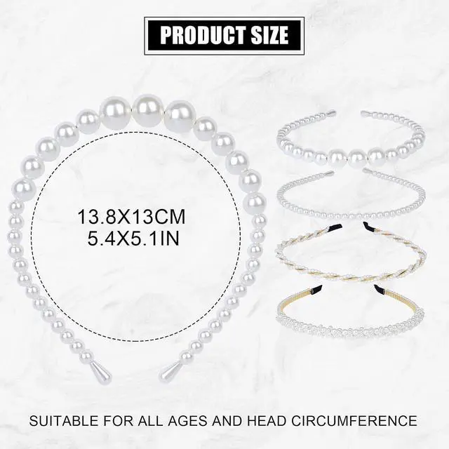 Alt view image 4 of 7 - BEAYFILY 4 Pack Pearls Fashion Headbands,White Artificial Pearl Rhinestones Hairbands,Bridal Hair Hoop Party Wedding Hair Accessories for Women Girls