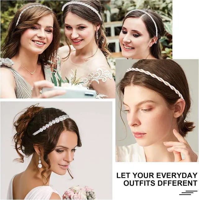 Alt view image 5 of 7 - BEAYFILY 4 Pack Pearls Fashion Headbands,White Artificial Pearl Rhinestones Hairbands,Bridal Hair Hoop Party Wedding Hair Accessories for Women Girls