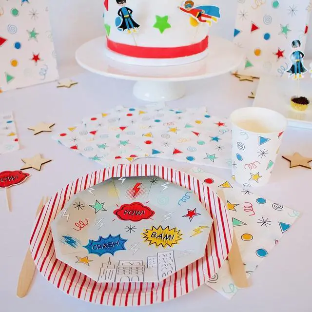 Alt view image 2 of 3 - Pooka Superhero Party Plates (Pack of 8) | Superhero Paper Plates | Superhero Party Decorations | Super Heroes Paper Plates | Superhero Birthday