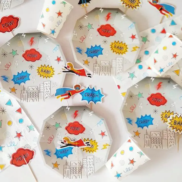 Alt view image 3 of 3 - Pooka Superhero Party Plates (Pack of 8) | Superhero Paper Plates | Superhero Party Decorations | Super Heroes Paper Plates | Superhero Birthday