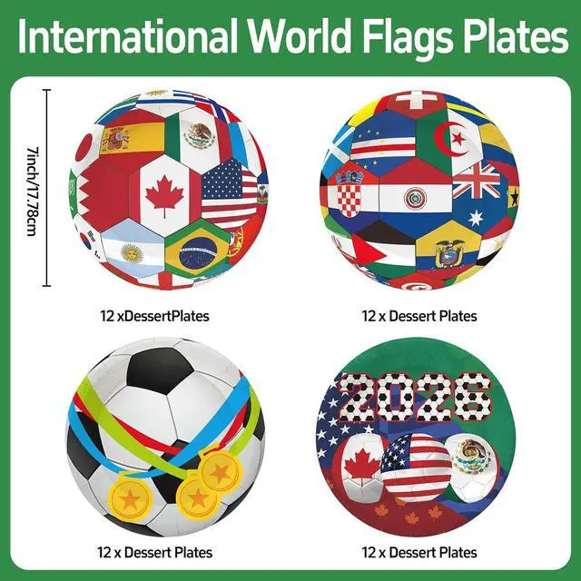 Alt view image 2 of 7 - 48 PCS 2026 World Soccer Paper Plates 7 inch, Soccer Cup Plates International World Flags Party Plates Disposable Cake Dessert Plate for Sports Game Birthday Event Party Decorations