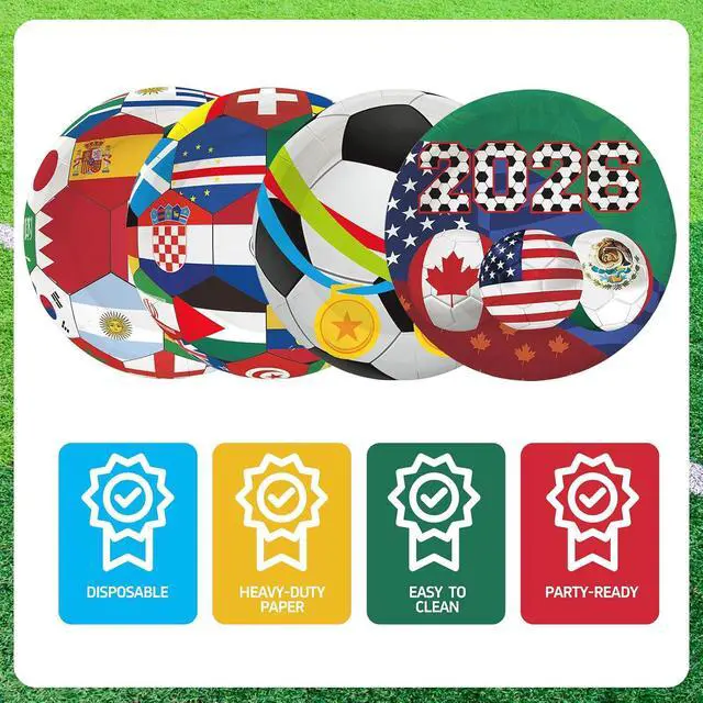 Alt view image 3 of 7 - 48 PCS 2026 World Soccer Paper Plates 7 inch, Soccer Cup Plates International World Flags Party Plates Disposable Cake Dessert Plate for Sports Game Birthday Event Party Decorations