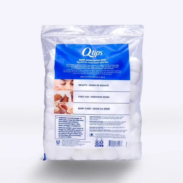Alt view image 2 of 7 - Q-Tips Super Jumbo Cotton Balls for Beauty, First Aid and Baby Care, 100% Thick Cotton, 100 Count (Pack of 2)