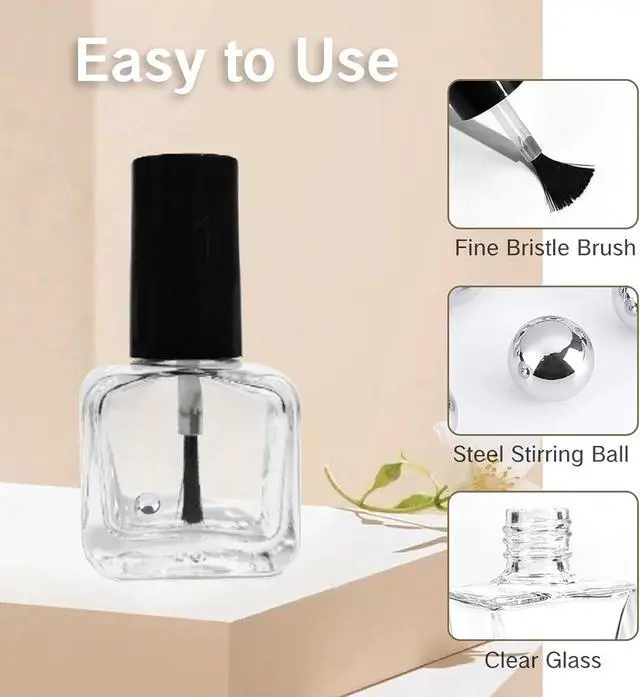 Alt view image 5 of 7 - NIIIYTYB 2Pcs Empty Nail Polish Bottles with Brush Small 5ML Glass Bottles with Cap Funnel Mixing Balls Gel Applicator Sample Bottle for Liquid Fingernail Polish Storage Containers