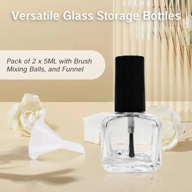 Alt view image 3 of 7 - NIIIYTYB 2Pcs Empty Nail Polish Bottles with Brush Small 5ML Glass Bottles with Cap Funnel Mixing Balls Gel Applicator Sample Bottle for Liquid Fingernail Polish Storage Containers