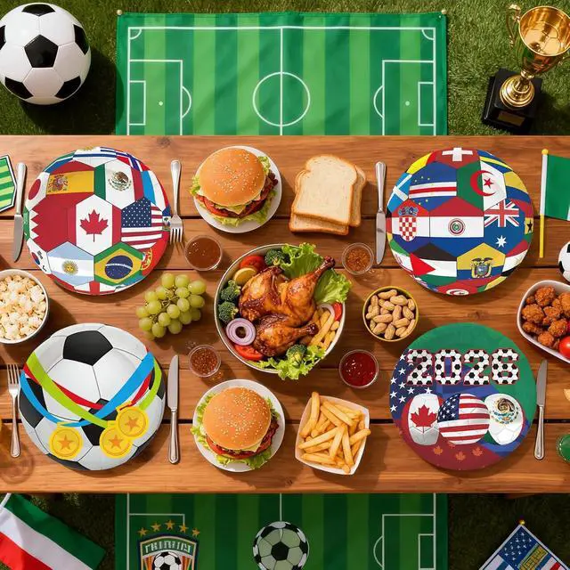 Alt view image 6 of 7 - 48 PCS 2026 World Soccer Paper Plates 7 inch, Soccer Cup Plates International World Flags Party Plates Disposable Cake Dessert Plate for Sports Game Birthday Event Party Decorations