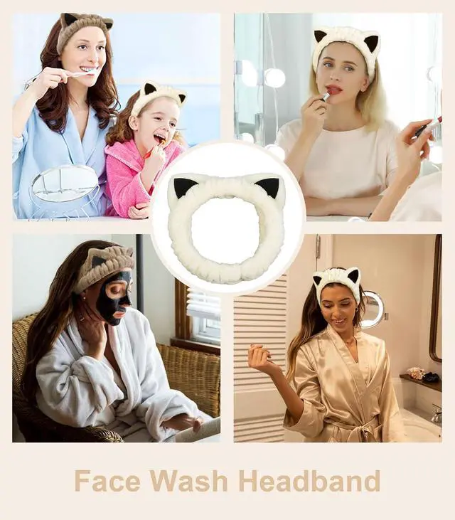 Alt view image 3 of 7 - Huachi Cat Ears Headband, Cute Cat Spa Headbands for Washing Face Skincare | 2 Packs Soft Coral Fleece Makeup Hairband, Animal Womens Head Bands Girls Trendy Stuff Gifts, Facial Wash Hair Accessories