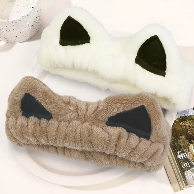 Alt view image 4 of 7 - Huachi Cat Ears Headband, Cute Cat Spa Headbands for Washing Face Skincare | 2 Packs Soft Coral Fleece Makeup Hairband, Animal Womens Head Bands Girls Trendy Stuff Gifts, Facial Wash Hair Accessories